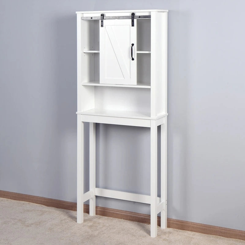 White Over-the-Toilet Wood Bathroom Storage Cabinet with Adjustable Shelves