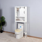 White Over-the-Toilet Wood Bathroom Storage Cabinet with Adjustable Shelves