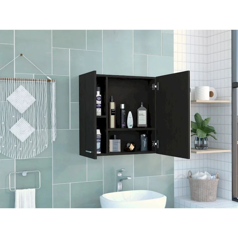 Medicine Cabinet with Mirror Lexington,Three Internal Shelves, Black Wengue Finish
