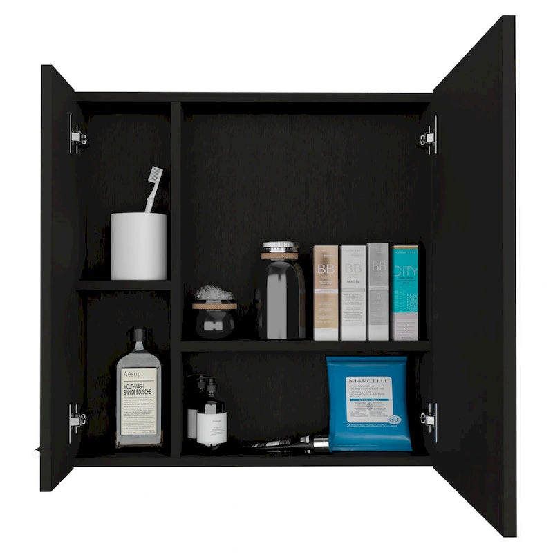 Medicine Cabinet with Mirror Lexington,Three Internal Shelves, Black Wengue Finish