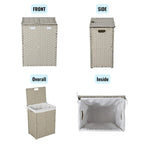 Laundry Hamper With Lid PE Rattan Powder Coating Frame Clothes Hampers with 02 Removable Bags, 100L, Grey Color