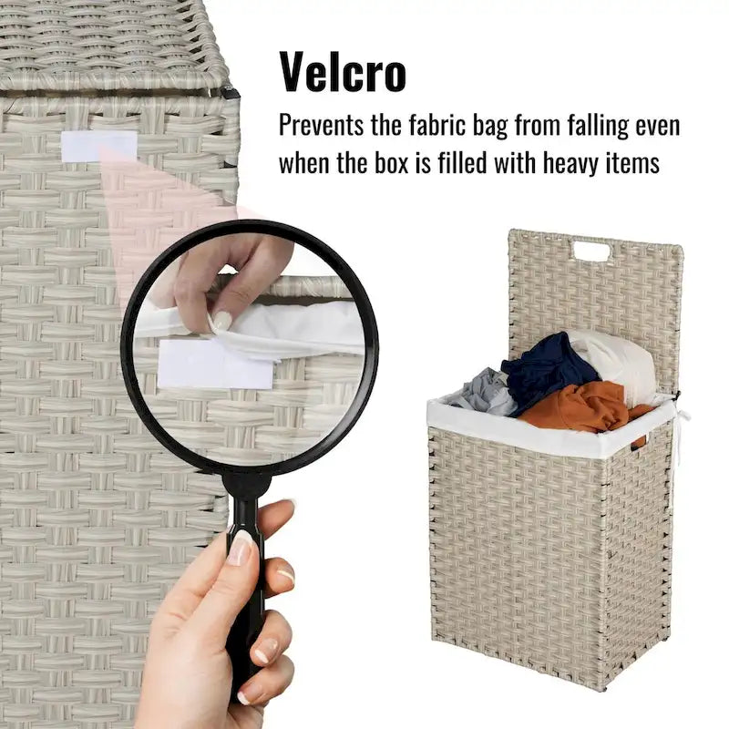 Laundry Hamper With Lid PE Rattan Powder Coating Frame Clothes Hampers with 02 Removable Bags, 100L, Grey Color