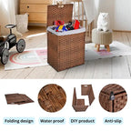 Laundry Hamper With Lid PE Rattan Powder Coating Frame Clothes Hampers with 02 Removable Bags, 100L, Grey Color