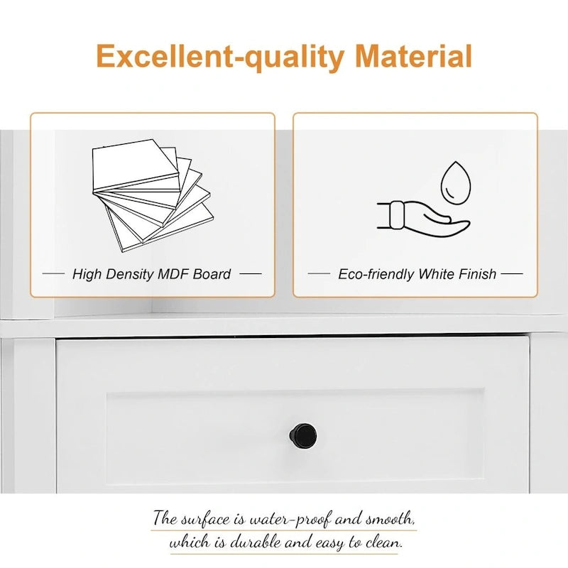 Triangle Tall Cabinet with 3 Drawers and Adjustable Shelves for Bathroom Kitchen or Living Room - 23.00L * 13.40W * 68.90H