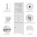 Triangle Tall Cabinet with 3 Drawers and Adjustable Shelves for Bathroom Kitchen or Living Room - 23.00L * 13.40W * 68.90H