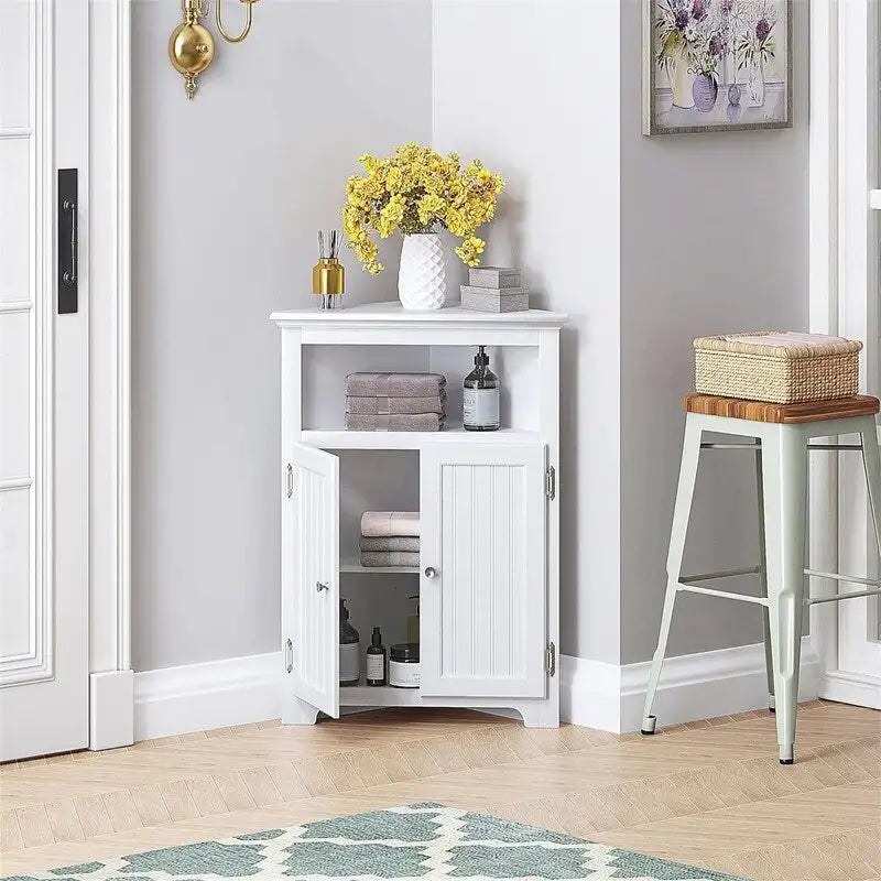 Bathroom Corner Storage Cabinet Small Floor Corner Cabinet with Doors and Adjustable Shelves - 13D x 23.4W x 32.7H