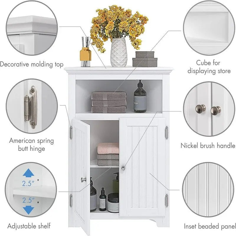 Bathroom Corner Storage Cabinet Small Floor Corner Cabinet with Doors and Adjustable Shelves - 13D x 23.4W x 32.7H