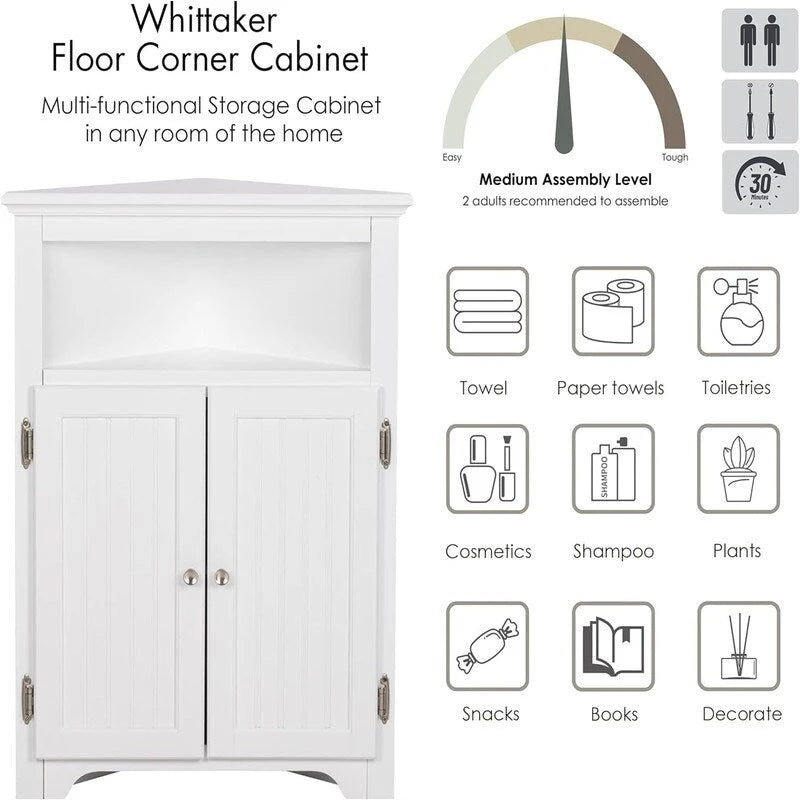 Bathroom Corner Storage Cabinet Small Floor Corner Cabinet with Doors and Adjustable Shelves - 13D x 23.4W x 32.7H