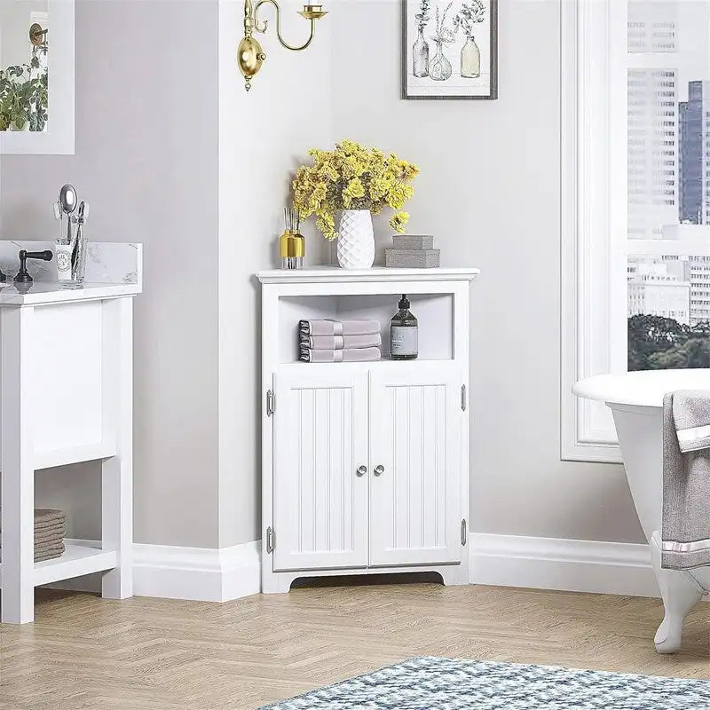 Bathroom Corner Storage Cabinet Small Floor Corner Cabinet with Doors and Adjustable Shelves - 13D x 23.4W x 32.7H