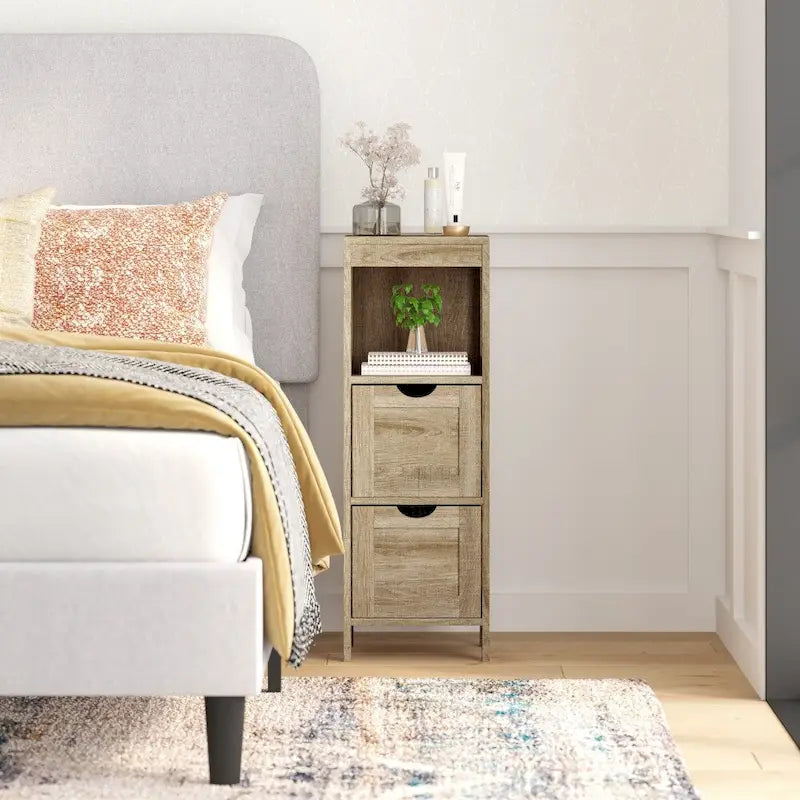 Floor Cabinet Storage Organizer with 2 Drawers, Open Shelf, and Foot Pads