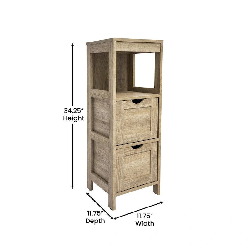 Floor Cabinet Storage Organizer with 2 Drawers, Open Shelf, and Foot Pads