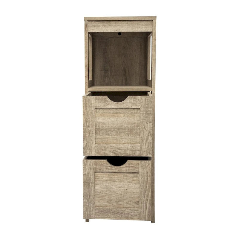 Floor Cabinet Storage Organizer with 2 Drawers, Open Shelf, and Foot Pads