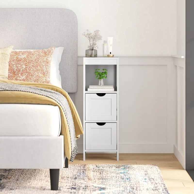 Floor Cabinet Storage Organizer with 2 Drawers, Open Shelf, and Foot Pads