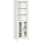 Tall Bathroom Storage Cabinet with 3 Tier Shelf, Glass Door Cabinet,Freestanding Linen Tower with Adjustable Shelves