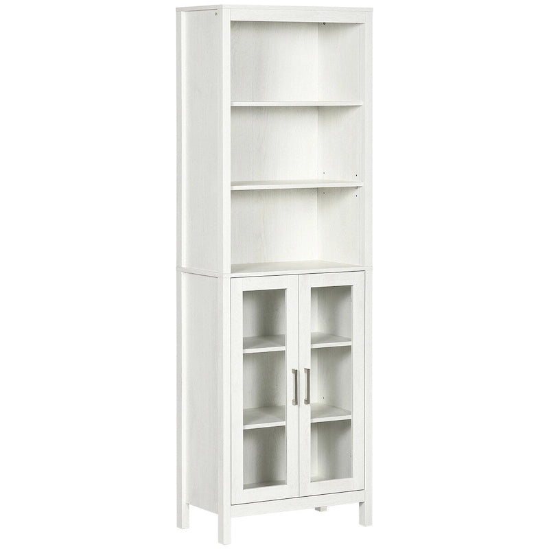 Tall Bathroom Storage Cabinet with 3 Tier Shelf, Glass Door Cabinet,Freestanding Linen Tower with Adjustable Shelves