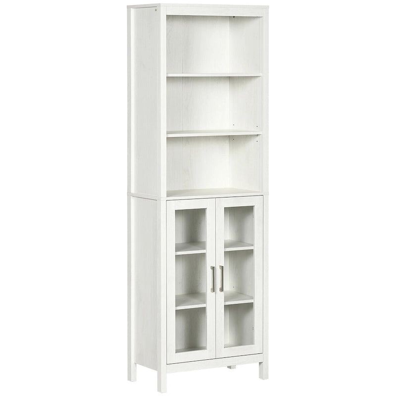 Tall Bathroom Storage Cabinet with 3 Tier Shelf, Glass Door Cabinet,Freestanding Linen Tower with Adjustable Shelves