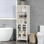 Tall Bathroom Storage Cabinet with 3 Tier Shelf, Glass Door Cabinet,Freestanding Linen Tower with Adjustable Shelves