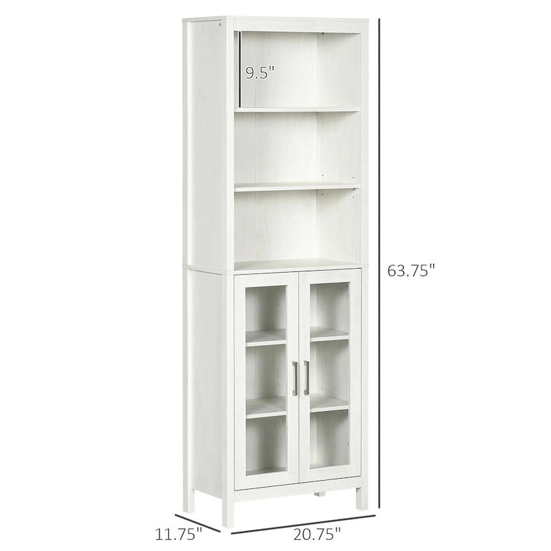 Tall Bathroom Storage Cabinet with 3 Tier Shelf, Glass Door Cabinet,Freestanding Linen Tower with Adjustable Shelves