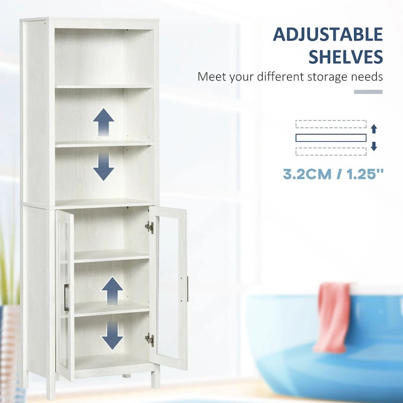 Tall Bathroom Storage Cabinet with 3 Tier Shelf, Glass Door Cabinet,Freestanding Linen Tower with Adjustable Shelves