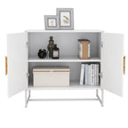 White Accent Storage Cabinet Solid wood square shape handle 2 doors sideboard - 31.77 * 15.75 * 29.53