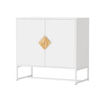 White Accent Storage Cabinet Solid wood square shape handle 2 doors sideboard - 31.77 * 15.75 * 29.53