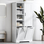 Bathroom Storage Cabinet with Doors and Drawers,Tilt-Out Laundry Hamper, Multiple Storage Space,Adjustable Shelf,White