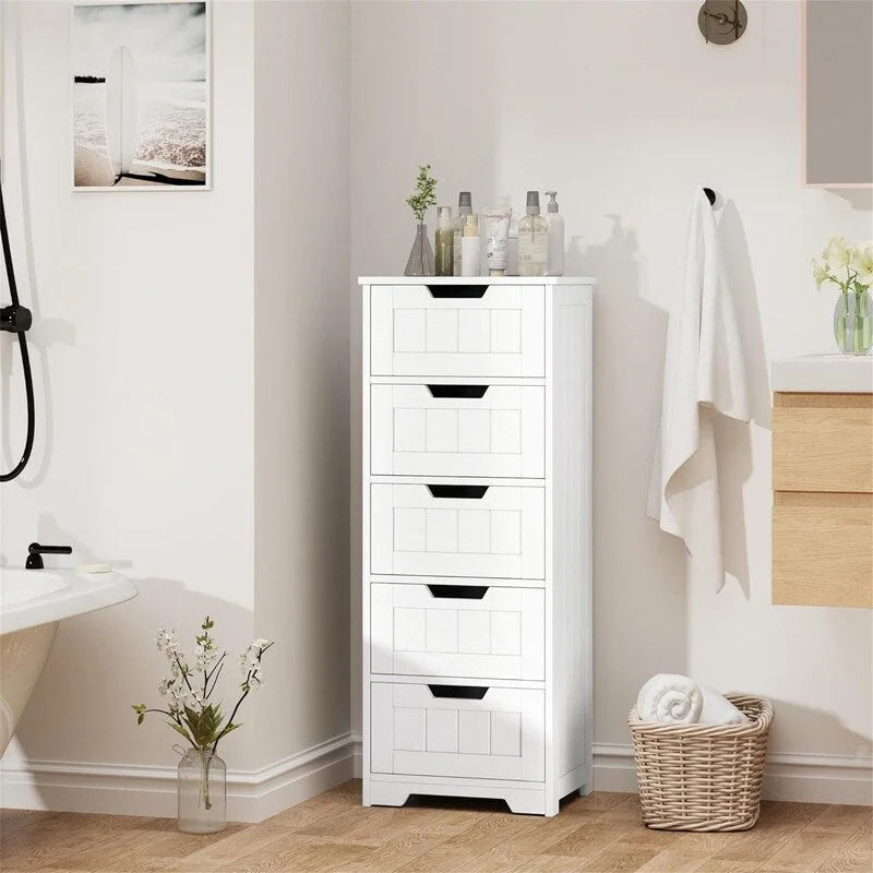 Bathroom Floor Cabinet Free Standing Storage Cabinet with 5 Drawers - 11.8D x 15.7W x 40.1H