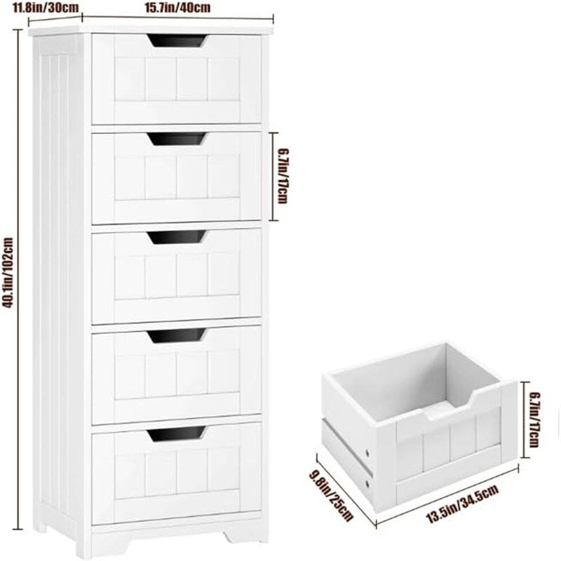 Bathroom Floor Cabinet Free Standing Storage Cabinet with 5 Drawers - 11.8D x 15.7W x 40.1H