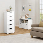 Bathroom Floor Cabinet Free Standing Storage Cabinet with 5 Drawers - 11.8D x 15.7W x 40.1H