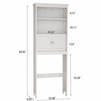 Over The Toilet Storage Cabinet, Bathroom Organizer with Two Shelves and Cabinet, Freestanding Wooden 2-Door Toilet Storage Rack