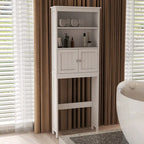 Over The Toilet Storage Cabinet, Bathroom Organizer with Two Shelves and Cabinet, Freestanding Wooden 2-Door Toilet Storage Rack