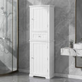 67 Tall Wood 2-door Bathroom Cabinet with Drawer and Adjustable Shelf