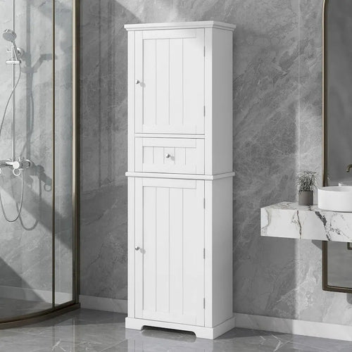67 Tall Wood 2-door Bathroom Cabinet with Drawer and Adjustable Shelf