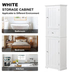 67 Tall Wood 2-door Bathroom Cabinet with Drawer and Adjustable Shelf