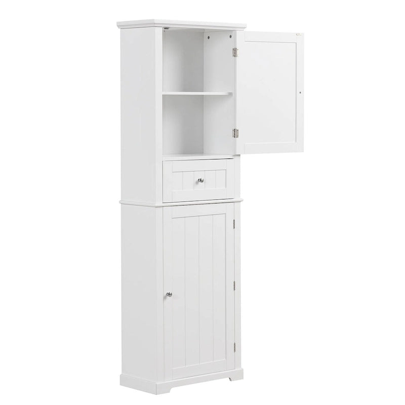 67 Tall Wood 2-door Bathroom Cabinet with Drawer and Adjustable Shelf