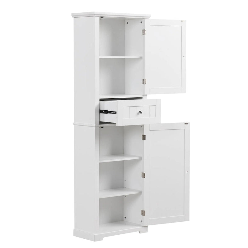 67 Tall Wood 2-door Bathroom Cabinet with Drawer and Adjustable Shelf