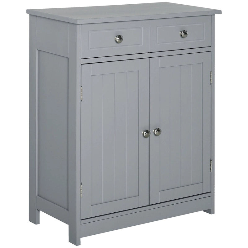 Wooden Bathroom Freestanding Floor Cabinet with 2 Doors, 2 Drawers and Adjustable Shelf