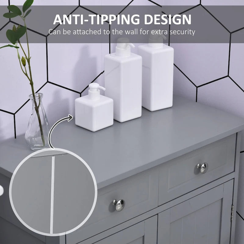 Wooden Bathroom Freestanding Floor Cabinet with 2 Doors, 2 Drawers and Adjustable Shelf