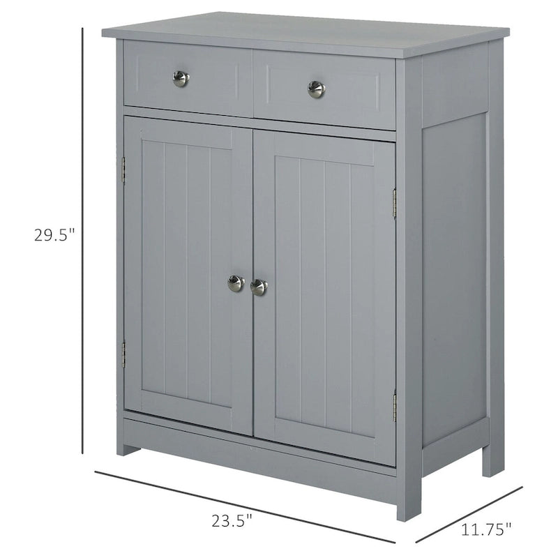 Wooden Bathroom Freestanding Floor Cabinet with 2 Doors, 2 Drawers and Adjustable Shelf