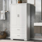 63 Tall Wood 2-door Bathroom Cabinet in White with Adjustable Shelf