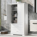 63 Tall Wood 2-door Bathroom Cabinet in White with Adjustable Shelf