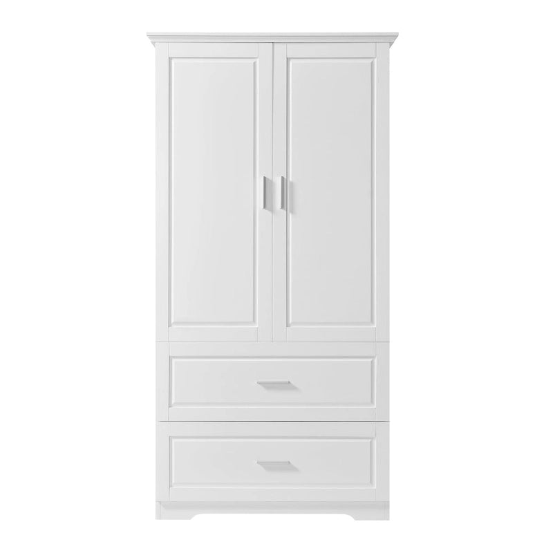 63 Tall Wood 2-door Bathroom Cabinet in White with Adjustable Shelf