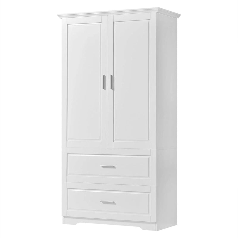 63 Tall Wood 2-door Bathroom Cabinet in White with Adjustable Shelf
