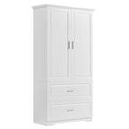 63 Tall Wood 2-door Bathroom Cabinet in White with Adjustable Shelf