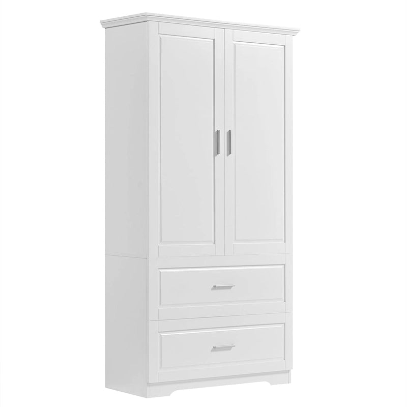 63 Tall Wood 2-door Bathroom Cabinet in White with Adjustable Shelf