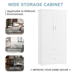 63 Tall Wood 2-door Bathroom Cabinet in White with Adjustable Shelf