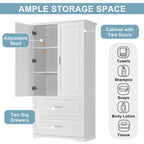 63 Tall Wood 2-door Bathroom Cabinet in White with Adjustable Shelf