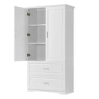 63 Tall Wood 2-door Bathroom Cabinet in White with Adjustable Shelf