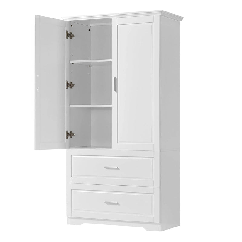 63 Tall Wood 2-door Bathroom Cabinet in White with Adjustable Shelf