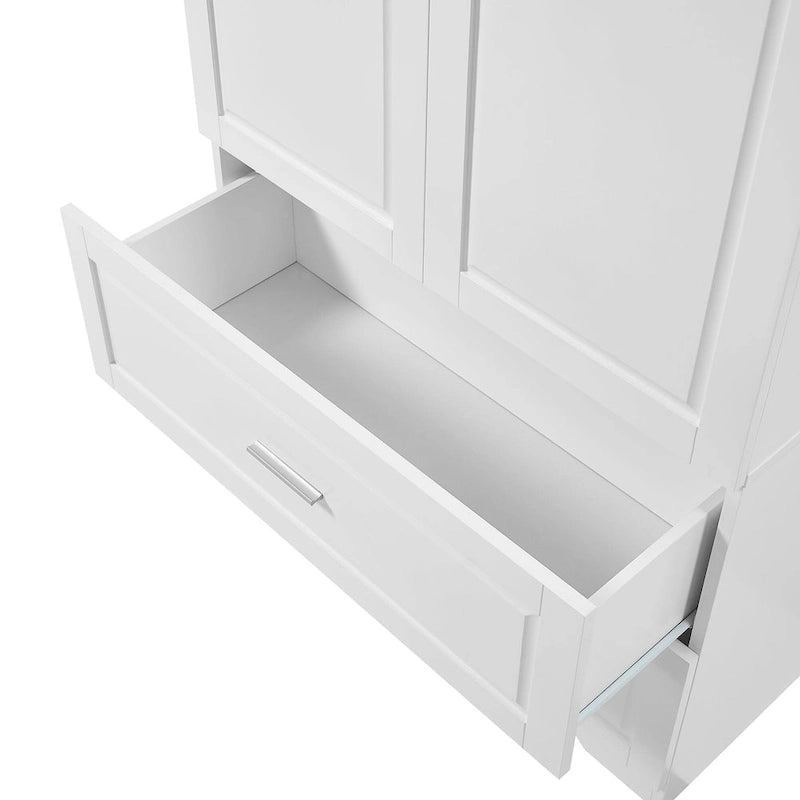 63 Tall Wood 2-door Bathroom Cabinet in White with Adjustable Shelf